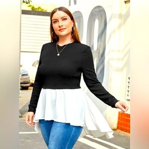 Clasi Plus Two Tone Ruffle Hem Top